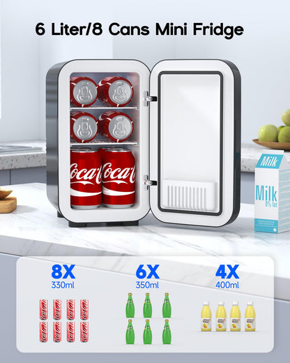BEICHEN Mini Fridge,6 Liter / 8 Can Small Fridge for Bedroom, Car, Office & Dorm, AC100-120 V/DC 12 V Portable Thermoelectric Cooler & Warmer for Skincare, Food, Drinks,Black ﻿