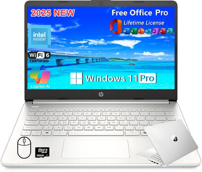 HP 2025 Latest 14" HD Laptop Computer, Intel Processor N150, 16 GB RAM, 384 GB Storage(128GB UFS+256GB MSD), with Office Lifetime License, Copilot AI, Wi-Fi 6, Webcam, Windows 11 Pro, w/Accessories
