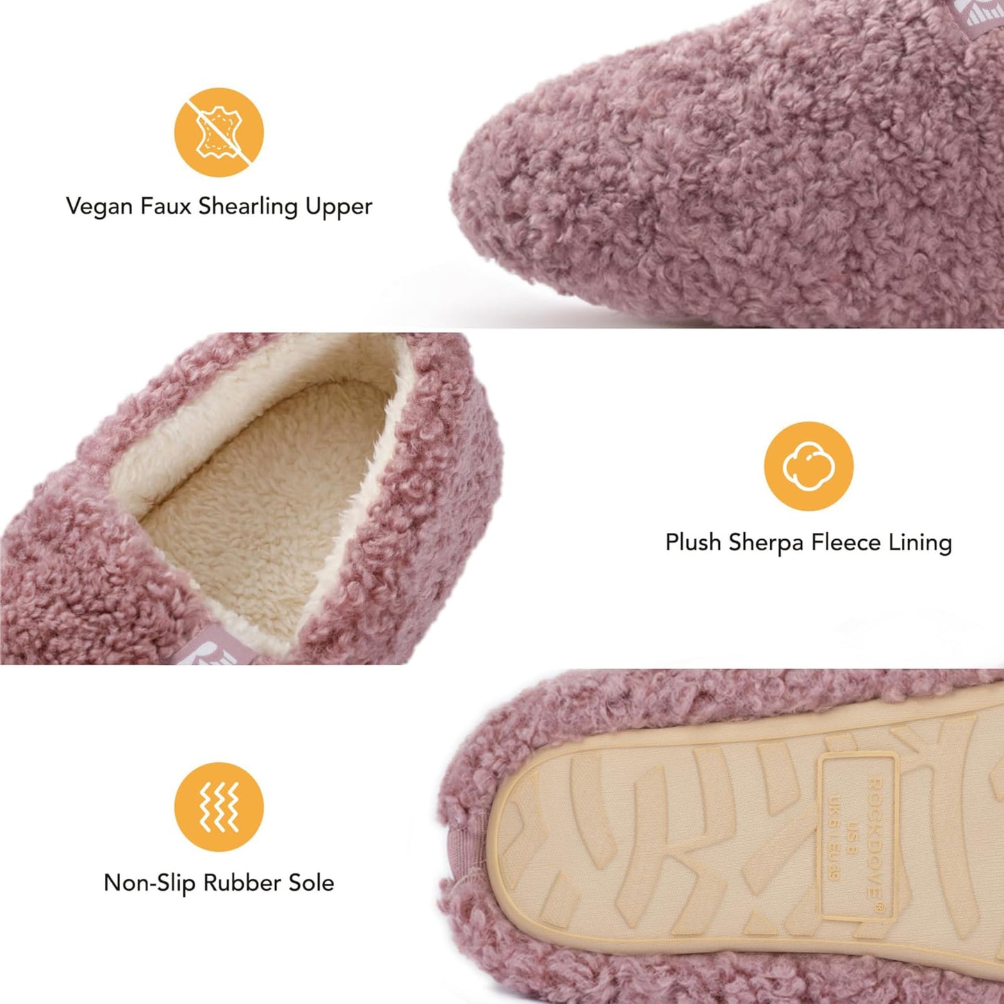RockDove Women's Faux Shearling Closed Back Slipper with Memory Foam, Size 8 US Women, Cameo Pink
