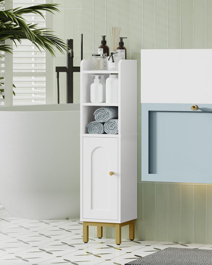 Hzuaneri Bathroom Storage Cabinet, Small Corner Floor Cabinet with Door and Shelves, Narrow Toilet Paper Holder, Bathroom Organizer with Adjustable Shelf, for Small Spaces, White BC08203X