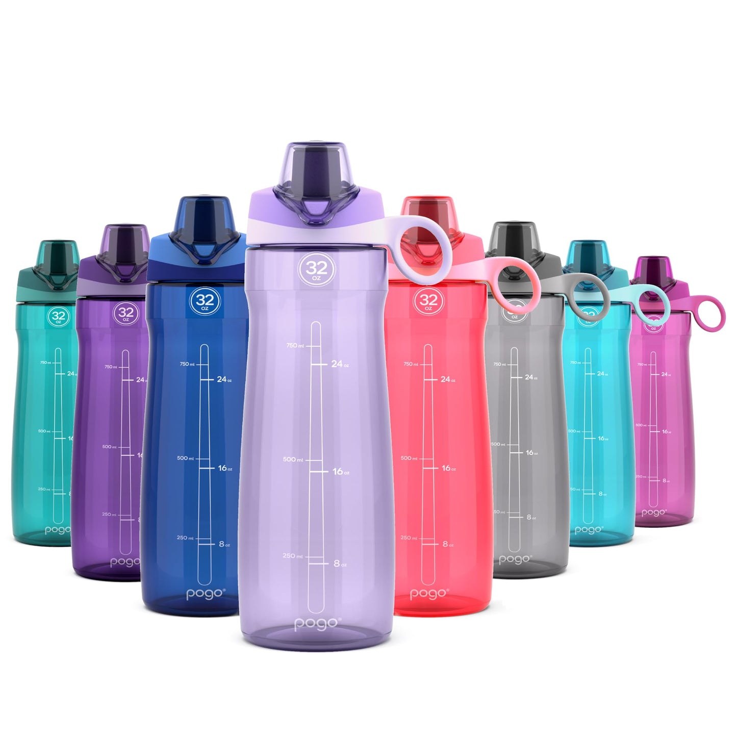 Pogo 32oz Plastic Water Bottle with Chug Lid and Carry Handle, Reusable, BPA Free, Dishwasher Safe, Perfect for Travel, School, Outdoors, and Gym, Lilac