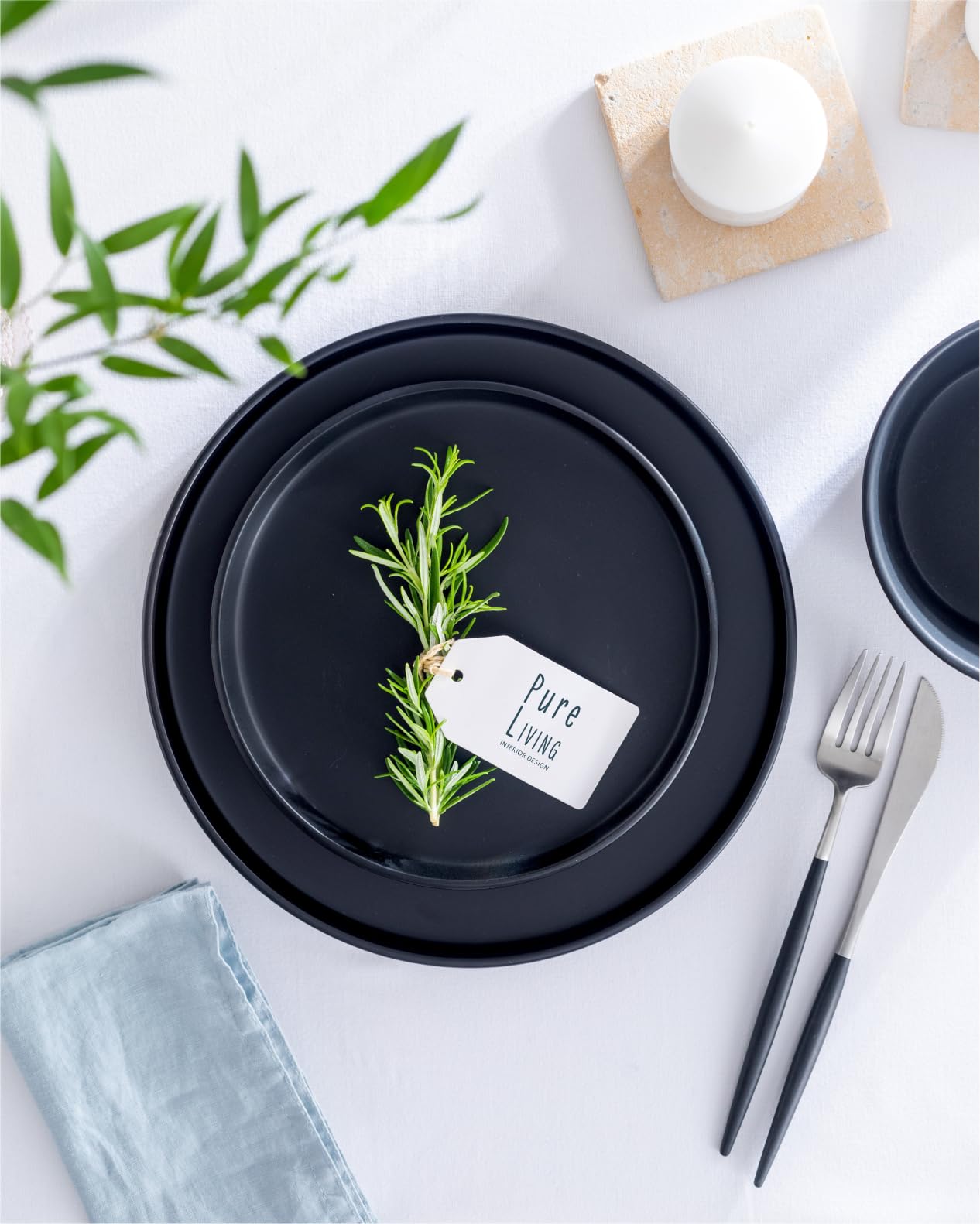 16 Piece Dinnerware Sets for 4 - Matte Black Modern Style Stoneware Dinnerware Set - Scratch Resistant, Dishwasher Safe Plates and Bowls Sets Ceramic, Dish Set, Bowl and Plate Set - Matte Black