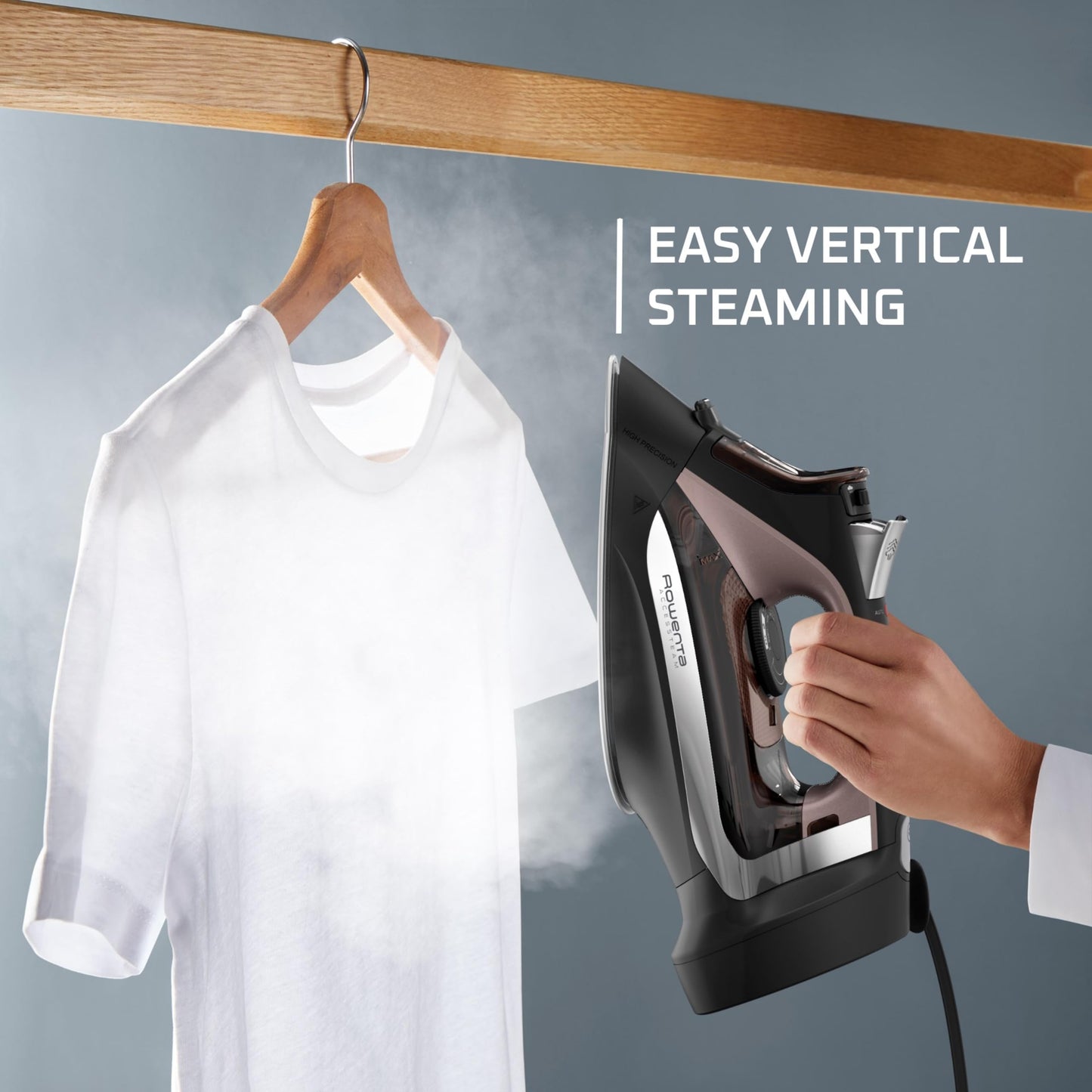 Rowenta Iron Steamer for Clothes, Stainless Steel Soleplate, Iron with Retractable Cord, Black, DW2459