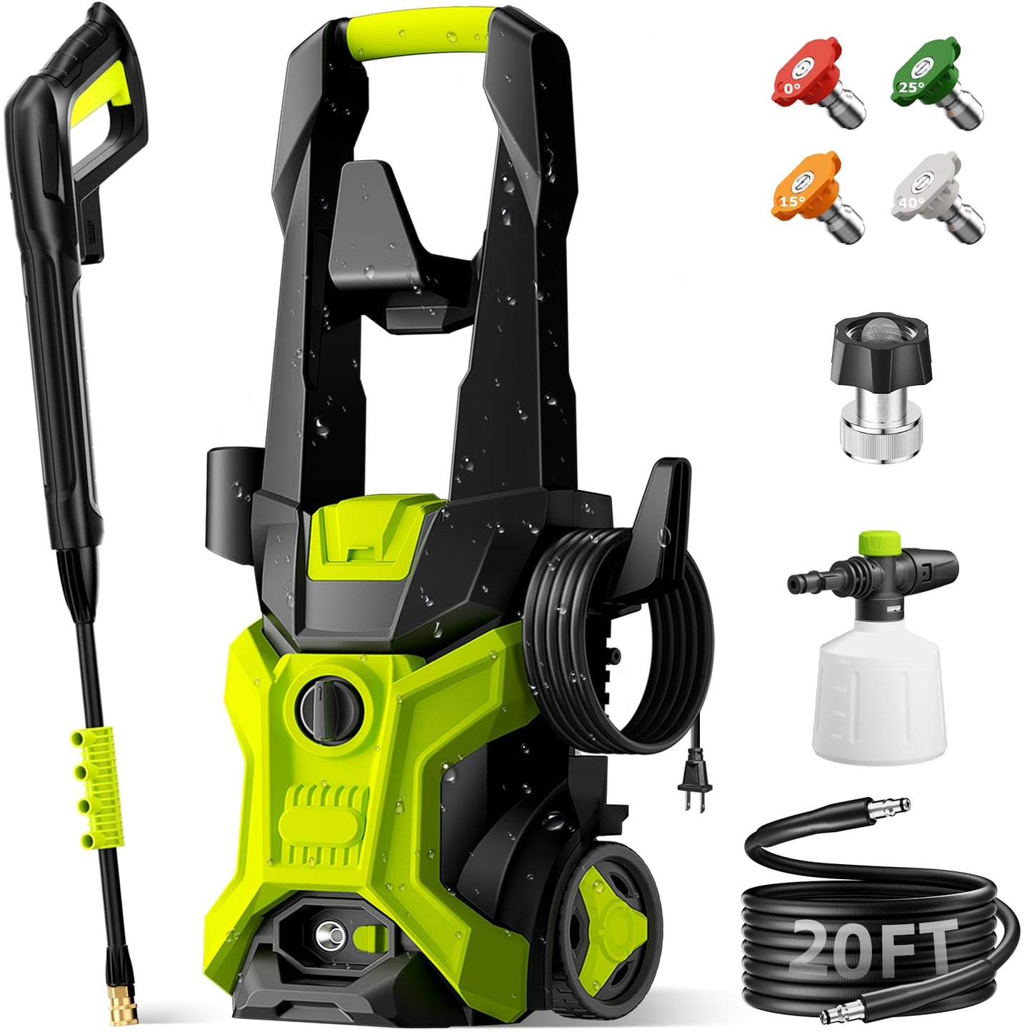 Electric Pressure Washer - 2.5 GPM Portable Lightweight Power Washer, 4 Quick-Connect Nozzles & Adjustable Soap Tank Pressure Washers for Cars, Driveways, Patios, Fences, Decks, Facade, Home Cleaning