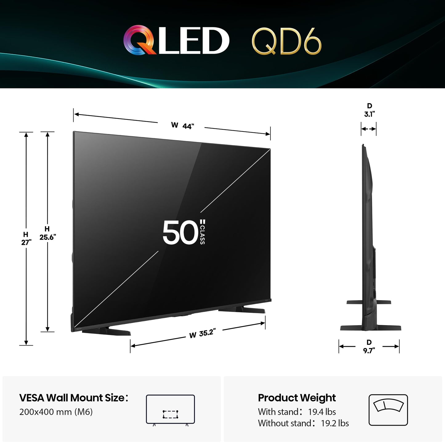 Hisense 50" Class QD6 Series (50QD6QF, 2025 Model) QLED 4K UHD Smart Fire TV, Voice Remote with Alexa, Dolby Vision, Dolby Atmos, Motion Rate 120, HDR 10+, Game Mode Plus, MEMC, VRR, ALLM