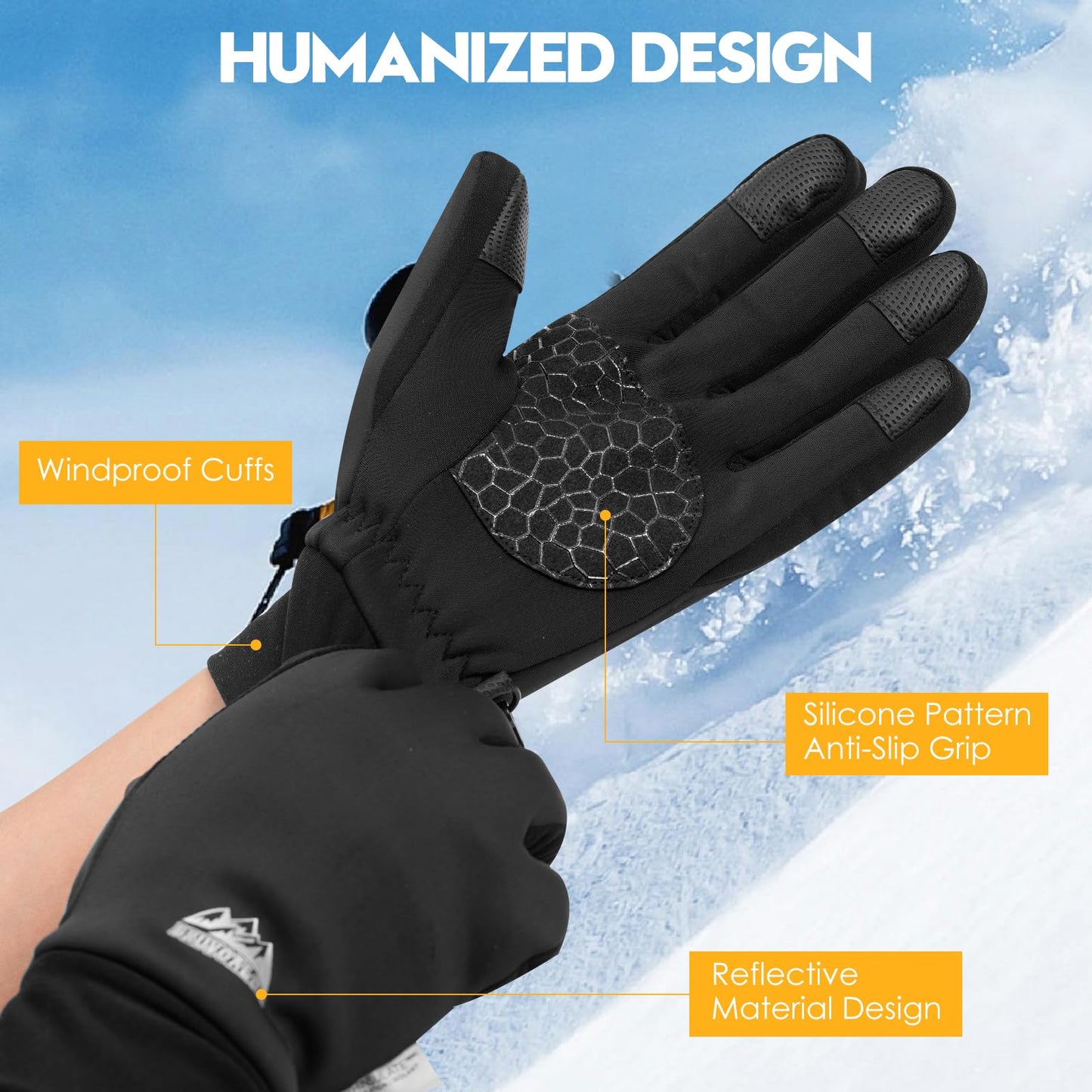 Bruvoalon Winter Gloves for Women & Men, 3M Thermal Insulation, Lycra Fabric, Touchscreen, Anti-Slip, Black, M
