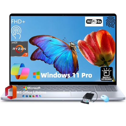 Dell Inspiron 16 Touchscreen Premium Laptop - 16" FHD Display, AMD Ryzen 7-8840U, Backlit Keyboard, Fingerprint Reader, w/DVD Drive, Win11 Pro, Lifetime MS Office (32GB RAM DDR5| 1TB SSD)