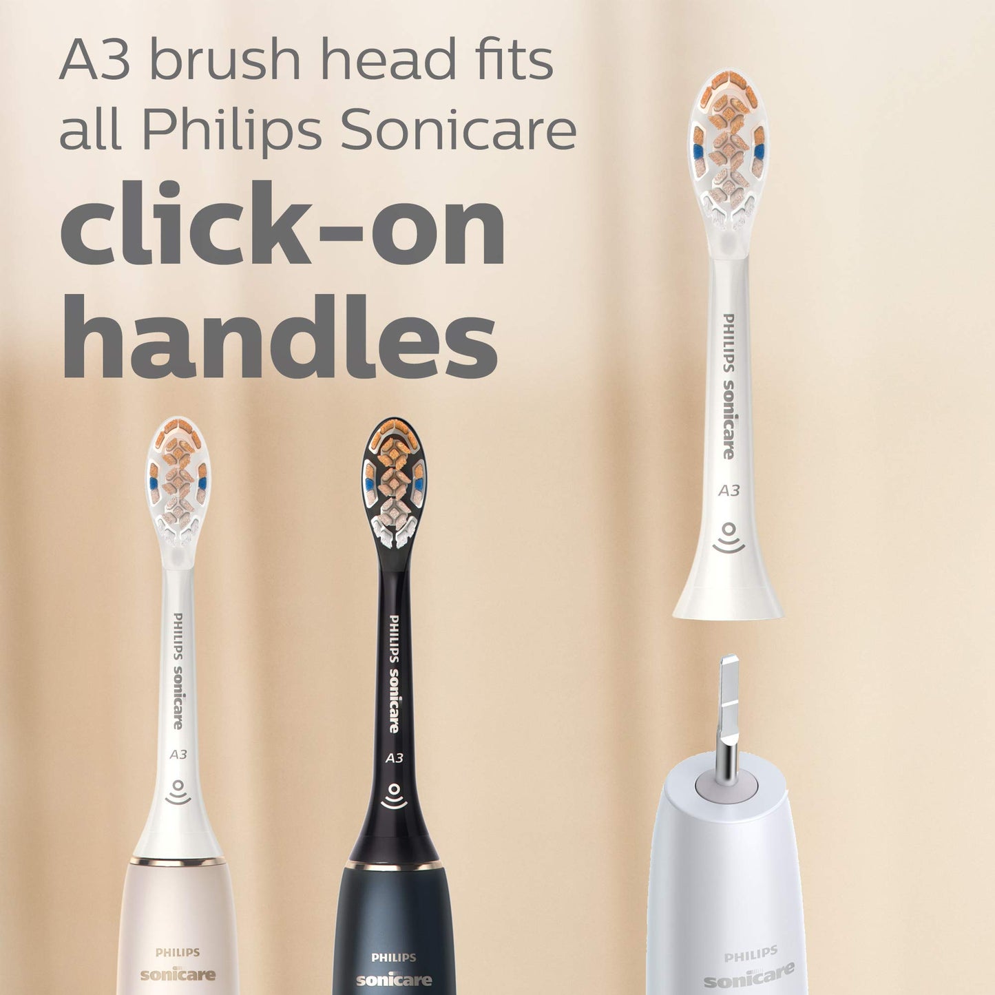 Philips Sonicare Premium All-in-One (A3) Replacement Toothbrush Heads, Gum Care, Plaque Removal, Whitening, One Year Supply, 4 Brush Heads, White, HX9094/65