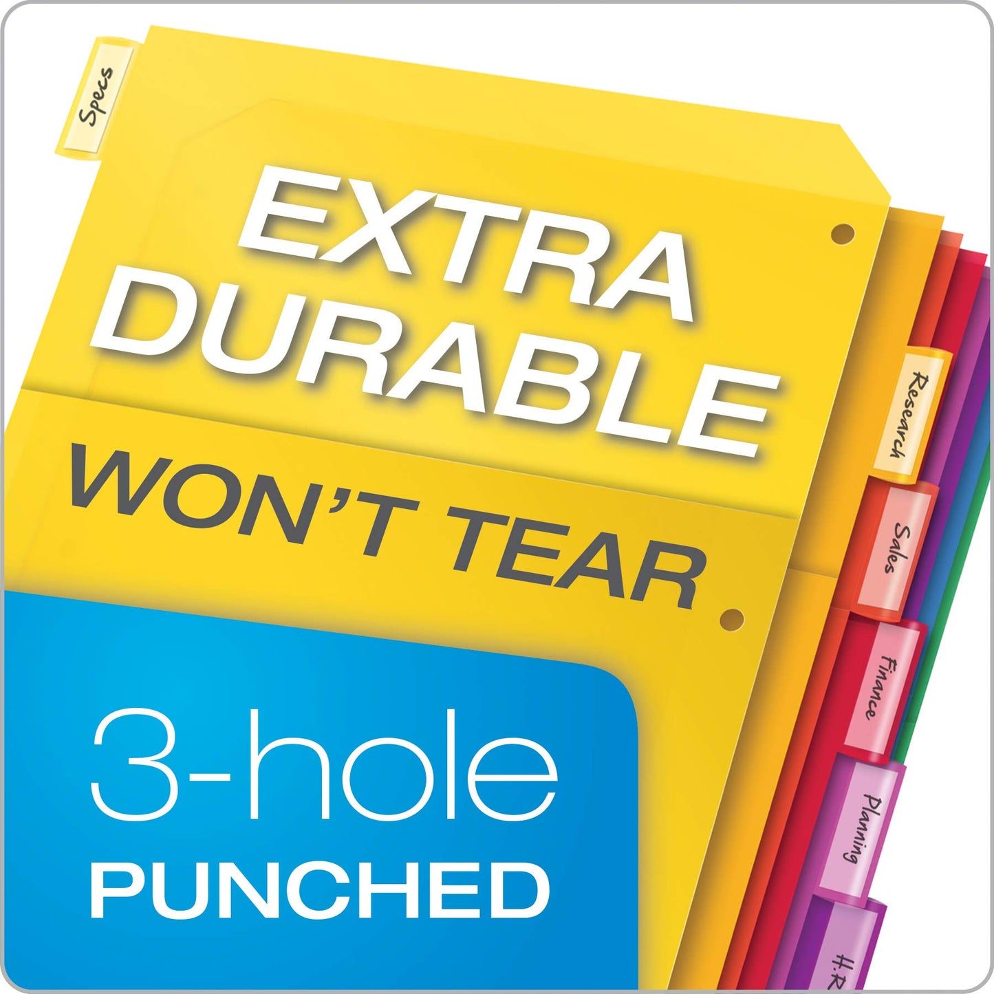 Oxford Plastic 2 Pocket Binder Dividers, 8 Tab 1/8 Cut, Multicolor Large Tab Set, Insertable Dividers with Paper Inserts, Letter Size, 3 Sets (89603)