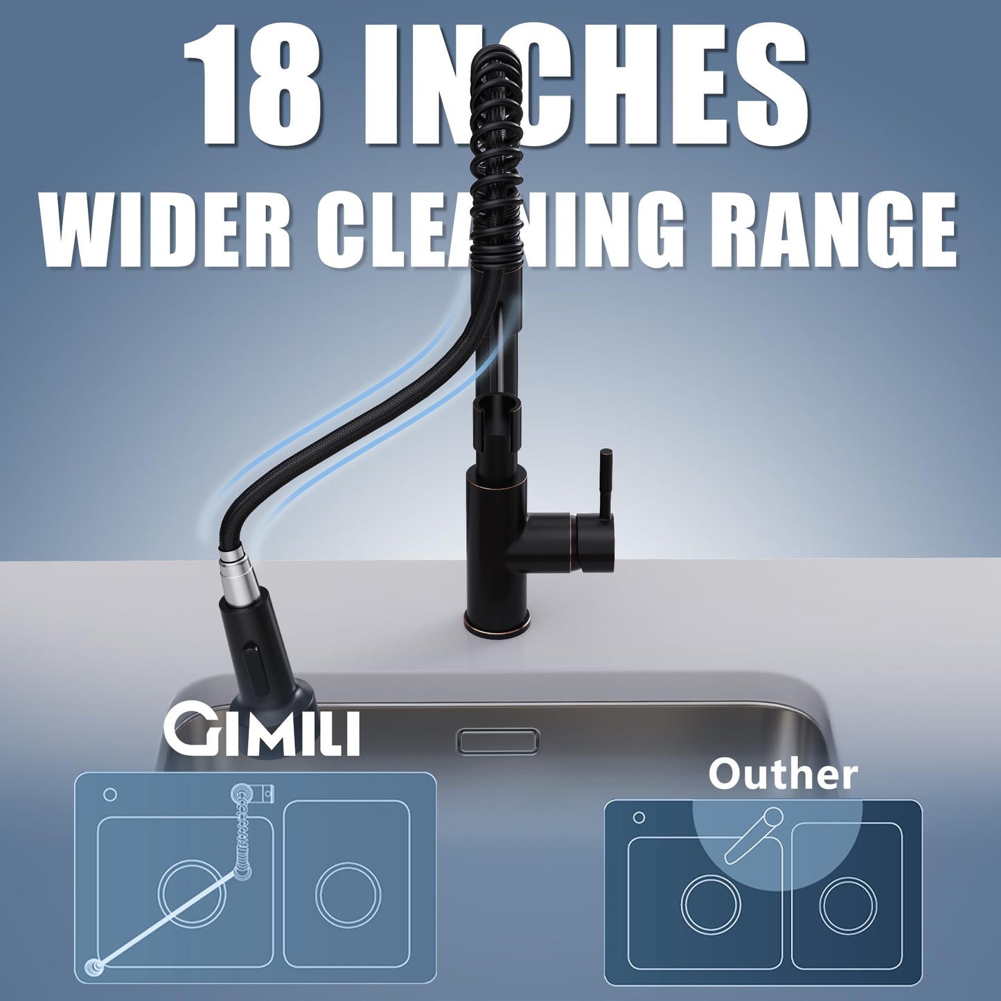 GIMILI Oil Rubbed Bronze Kitchen Faucet with Pull Down Sprayer Single Hole LED Sink Faucet, Suitable for Farmhouses, RV, Laundry Room, Outdoor, and Campers. Llave para fregadero de cocina