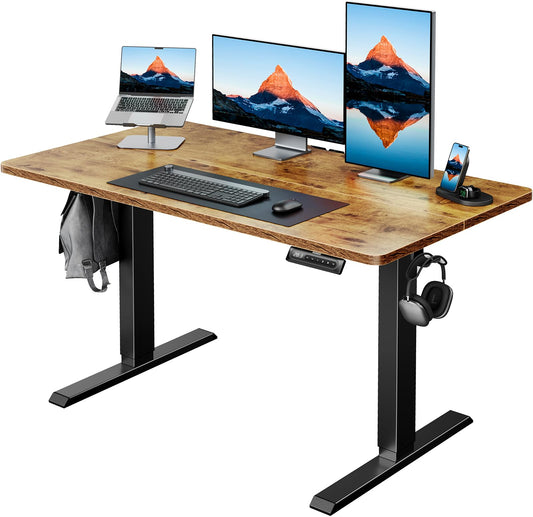 HUANUO 48" x 24" Electric Standing Desk Adjustable Height, 4 Memory Height Settings, Headphone Hook, Cable Manager, Sit Stand Up Desk for Home Office & Computer Workstation, Vintage Brown