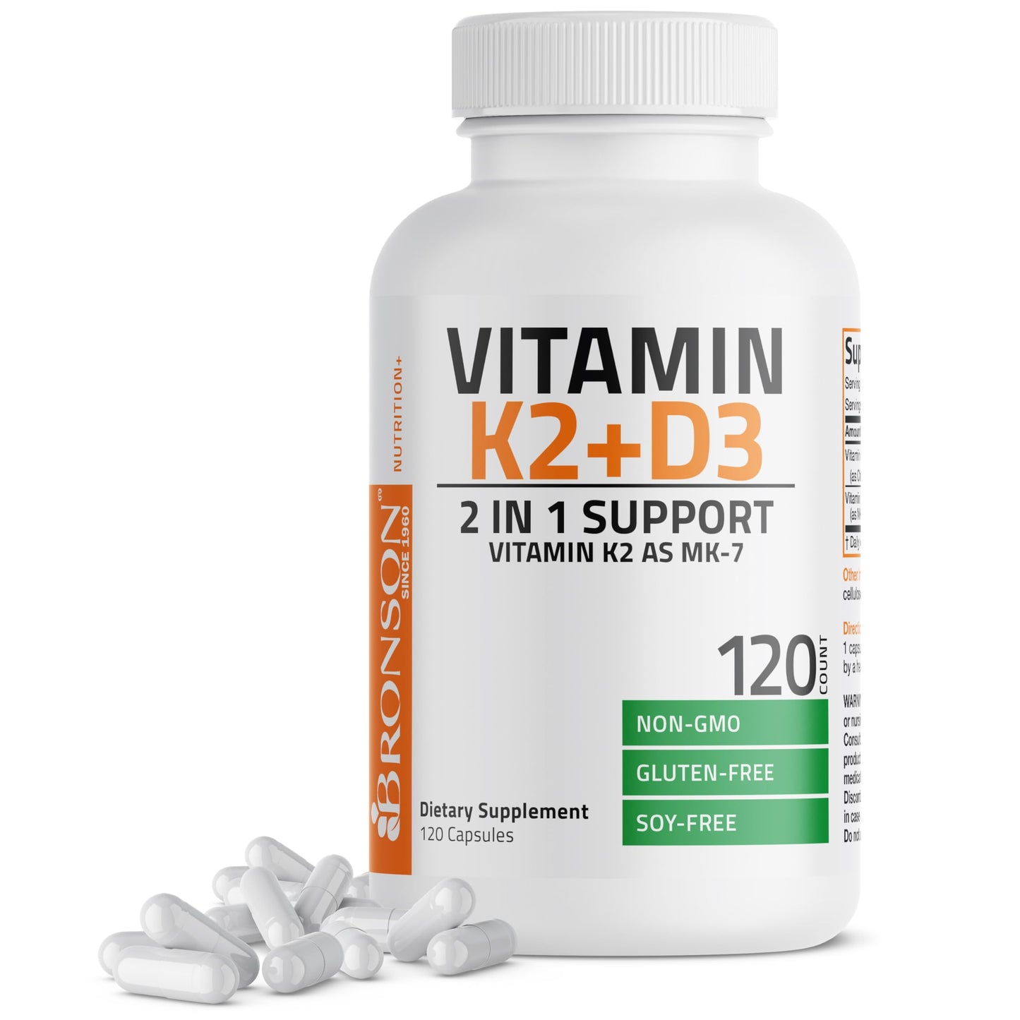 Bronson Vitamin K2 (MK7) with D3 Supplement Non-GMO Formula 5000 IU Vitamin D3 & 90 mcg Vitamin K2 MK-7 Easy to Swallow Vitamin D & K Complex, 120 Capsules.