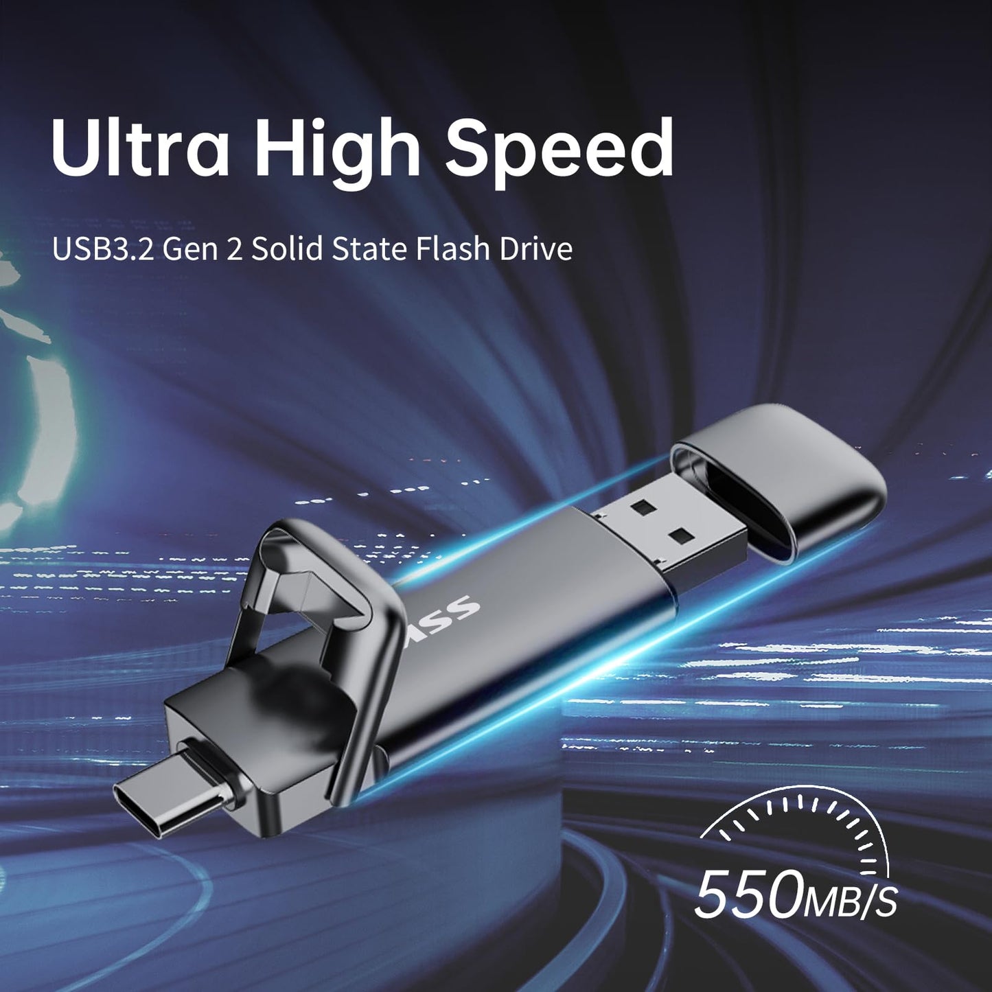 SSK 2TB External USB SSD,Fast 550MB/s 2-in-1 Dual Drive USB Type C+ USB A 3.2 Gen2 Solid State Thumb Drive Data Storage for iPhone 15/PS4/Android Phone/Tablet/Windows/Mac