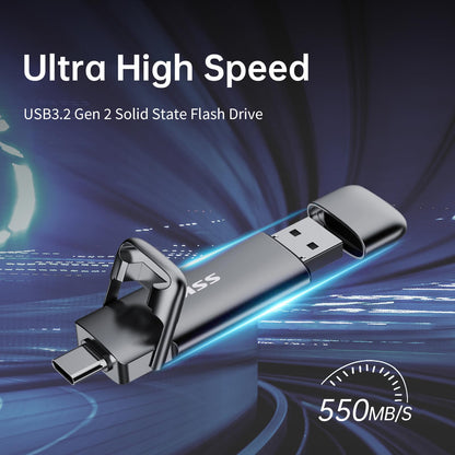 SSK 2TB External USB SSD,Fast 550MB/s 2-in-1 Dual Drive USB Type C+ USB A 3.2 Gen2 Solid State Thumb Drive Data Storage for iPhone 15/PS4/Android Phone/Tablet/Windows/Mac