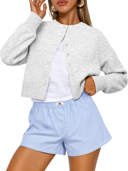 Trendy Queen Cropped Cardigan Sweaters for Women Lightweight Crop Knit Y2k Fall Outfits Fashion Clothes 2025 Grey S