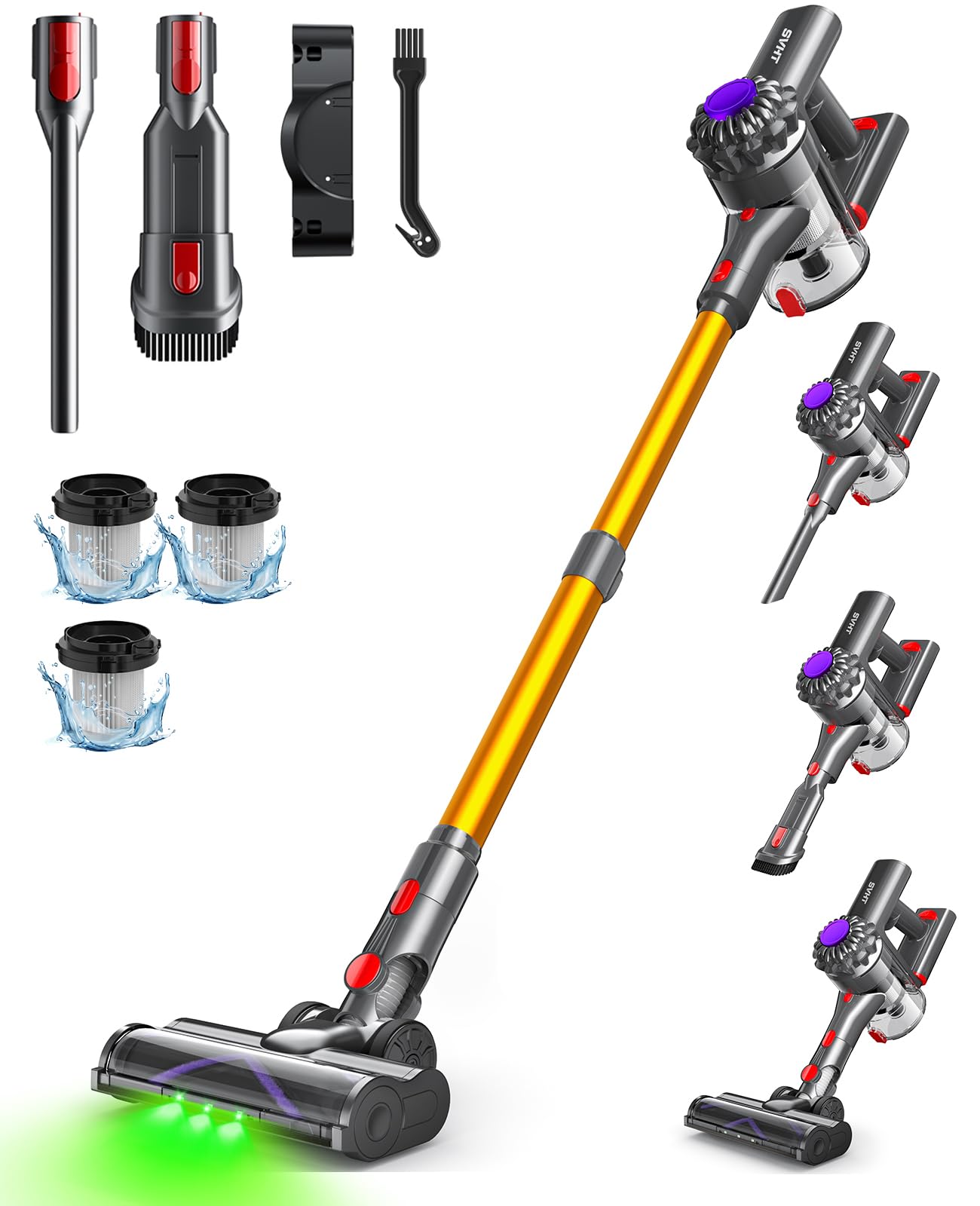 Cordless Vacuum Cleaner, 45Mins Powerful Vacuum Cleaners for Home, Lightweight Stick Vacuum Cordless with Advanced Green Light Tech, Rechargeable Battery Vacuum for Carpet,Pet Hair,Hardwood Floor