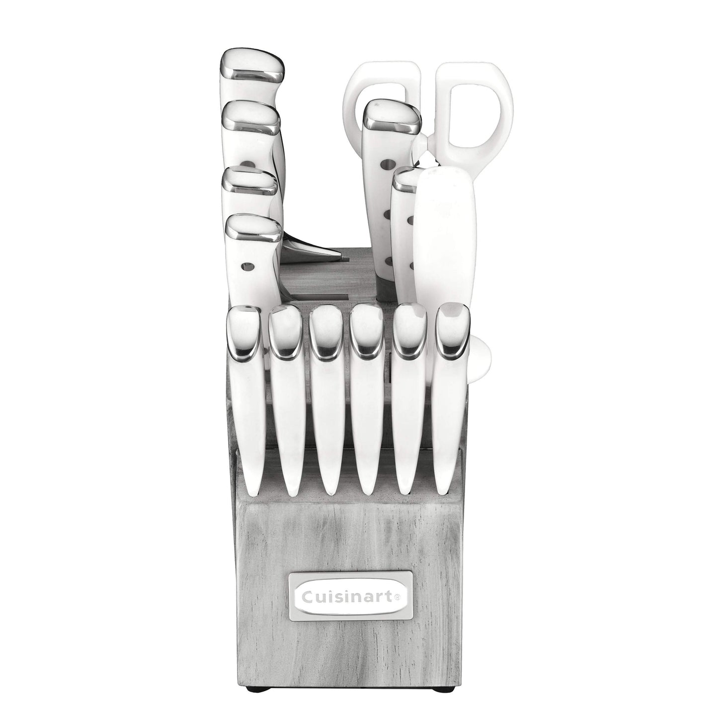 Cuisinart 15-Piece Knife Set with Block, High Carbon Stainless Steel, Forged Triple Rivet, White/Gray C77WTR-15PG