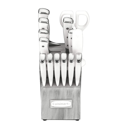 Cuisinart 15-Piece Knife Set with Block, High Carbon Stainless Steel, Forged Triple Rivet, White/Gray C77WTR-15PG