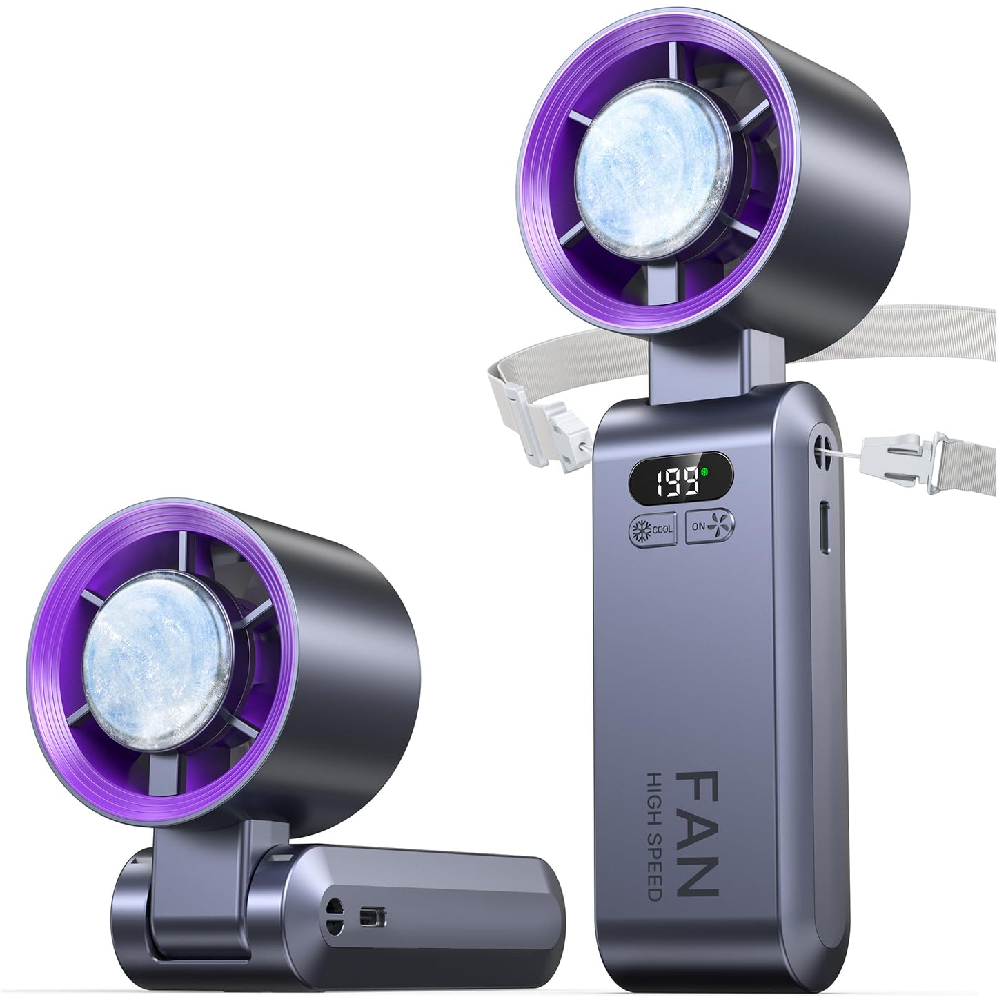 Handheld Portable Fan with Ice Cooler,Speed (1-199) 5500mAh Rechargeable Personal Fan,[20H Cooling Time] Super Mini Yet Powerful [20000 RPM] Small Pocket Fans for Travel/Outdoor/Office,Grey Purple