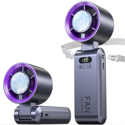 Handheld Portable Fan with Ice Cooler,Speed (1-199) 5500mAh Rechargeable Personal Fan,[20H Cooling Time] Super Mini Yet Powerful [20000 RPM] Small Pocket Fans for Travel/Outdoor/Office,Grey Purple