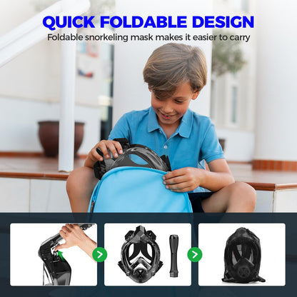 WONDSY Full Face Snorkel Mask for Adults, Snorkeling Gear for Kids, Anti-Fog & Anti-Leak Design with 180° Panoramic View, Dry Top Breathing System, Ideal for Scuba Diving, Snorkeling (Black, L/XL)
