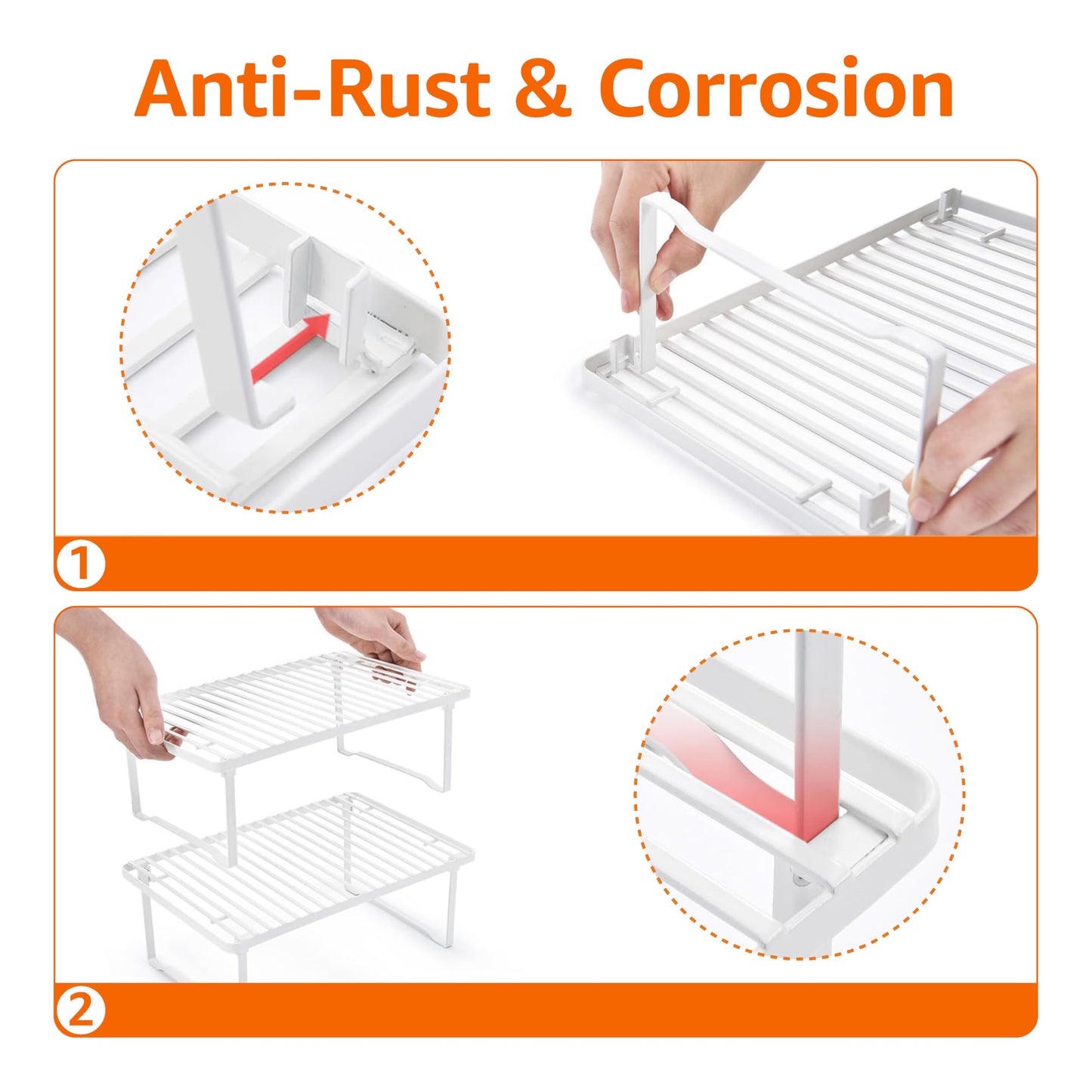 Amazon Basics Stackable Metal Kitchen Storage Shelves for Dishes, 12.5" L x 8" D x 4.5" H, Set of 2, White