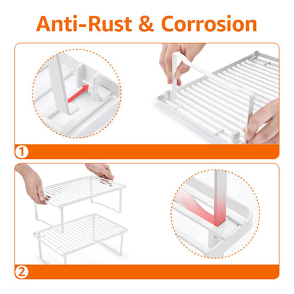 Amazon Basics Stackable Metal Kitchen Storage Shelves for Dishes, 12.5" L x 8" D x 4.5" H, Set of 2, White