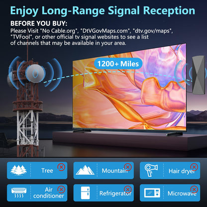 2025 TV Antenna,1200+ Miles Long Range TV Antenna, HD Digital TV Antenna Indoor with Signal Booster, Antenna for Smart TV and All Older TV's-Supports 4K 1080p -33ft Long Cables