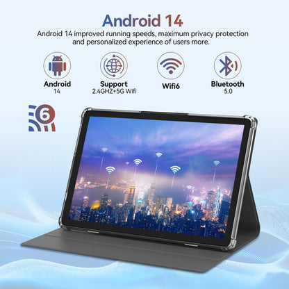 Android 14 Tablet 2025 Latest Tablets, 10 inch Tablet (4+4)GB RAM 64GB ROM 1TB Expand, 2 in 1 Tablets with Keyboard, Case, Stylus, Octa-Core Tableta PC, WiFi 6, Bluetooth, Dual Camera,7000mAh Battery