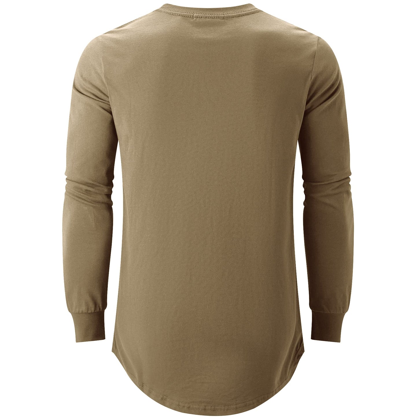 KLIEGOU Mens Cotton Hipster Hip Hop Longline Long Sleeve T Shirt 67 Khaki XXXL