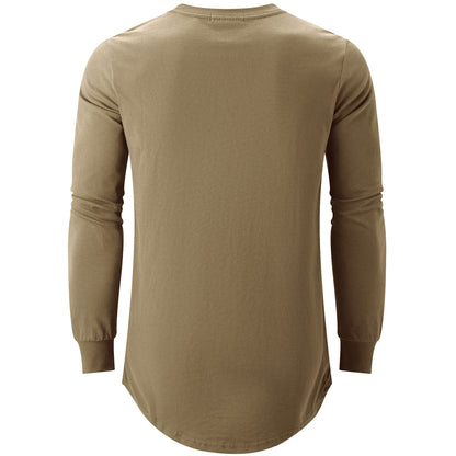 KLIEGOU Mens Cotton Hipster Hip Hop Longline Long Sleeve T Shirt 67 Khaki XXXL