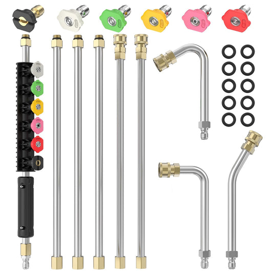 Sealegend 8FT Pressure Washer Extension Wand for Gutter Cleaning, Upgrade Power Washer Accessories with 6 Spray Nozzle Tips, 3 Gutter Cleaner Attachments Curved Rod, 1/4" Quick Connect, 4000 PSI