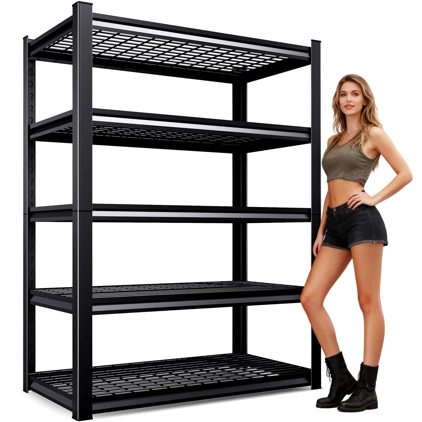 AOAORGG 71" H Garage Shelving 5-Tier Heavy Duty Storage Shelves, Tool-Free Adjustable Metal Shelf Unit, Utility Organizer Rack for Basement, Pantry, Kitchen, Warehouse, 15.7" Dx35.4 Wx71 H, Black