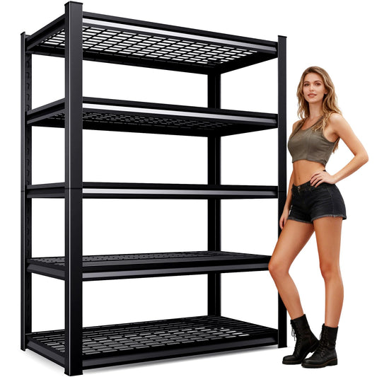 AOAORGG 71" H Garage Shelving 5-Tier Heavy Duty Storage Shelves, Tool-Free Adjustable Metal Shelf Unit, Utility Organizer Rack for Basement, Pantry, Kitchen, Warehouse, 15.7" Dx35.4 Wx71 H, Black