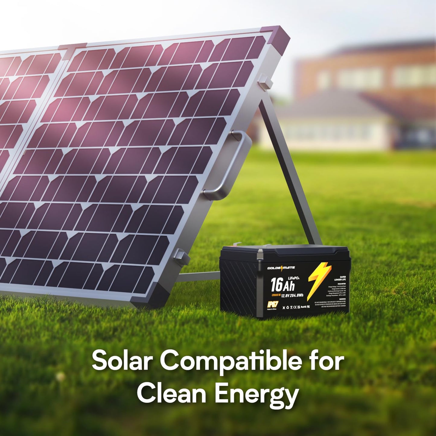 GOLDENMATE 12V 16Ah LiFePO4 Battery, IP67 Waterproof, 12V Lithium Battery w/ 5000+ Deep Cycles, Built-in BMS, Premium Lithium Iron Phosphate Cell, Ideal for Solar, Marine, Fishfinder, Off-grid camping