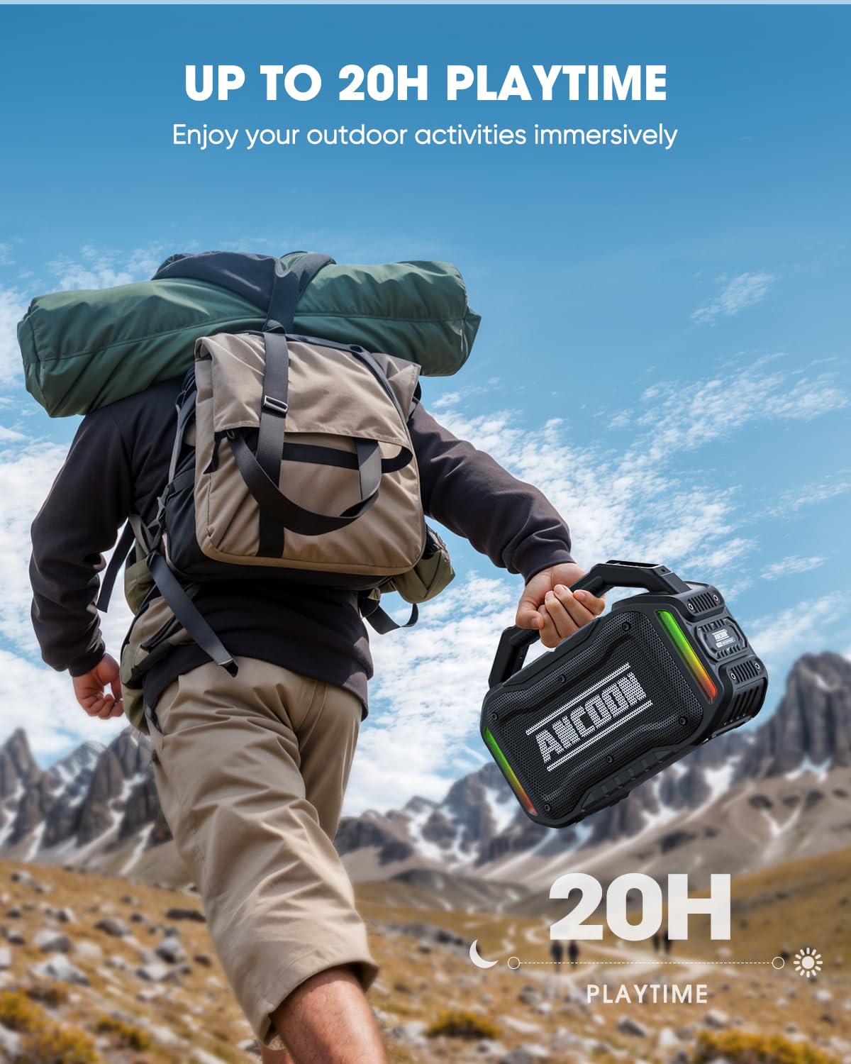 ANCOON Speakers Bluetooth Wireless: 80W(Peak) Loud Speaker with Bass, 20H Playtime, IPX6 Waterproof, Large Jobsite Speakers for Work, Outdoor, Workshop, Garage, Portable Speaker with TWS (Black)