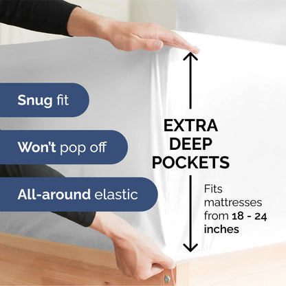 Extra Deep Queen Sheet Set - 6 Piece Breathable and Cooling Sheets - Hotel Luxury Bed Sheets Set - Easy & Secure Fit - Soft, Wrinkle Free and Comfy Sheets Set - White Sheet Set with Extra Deep Pockets