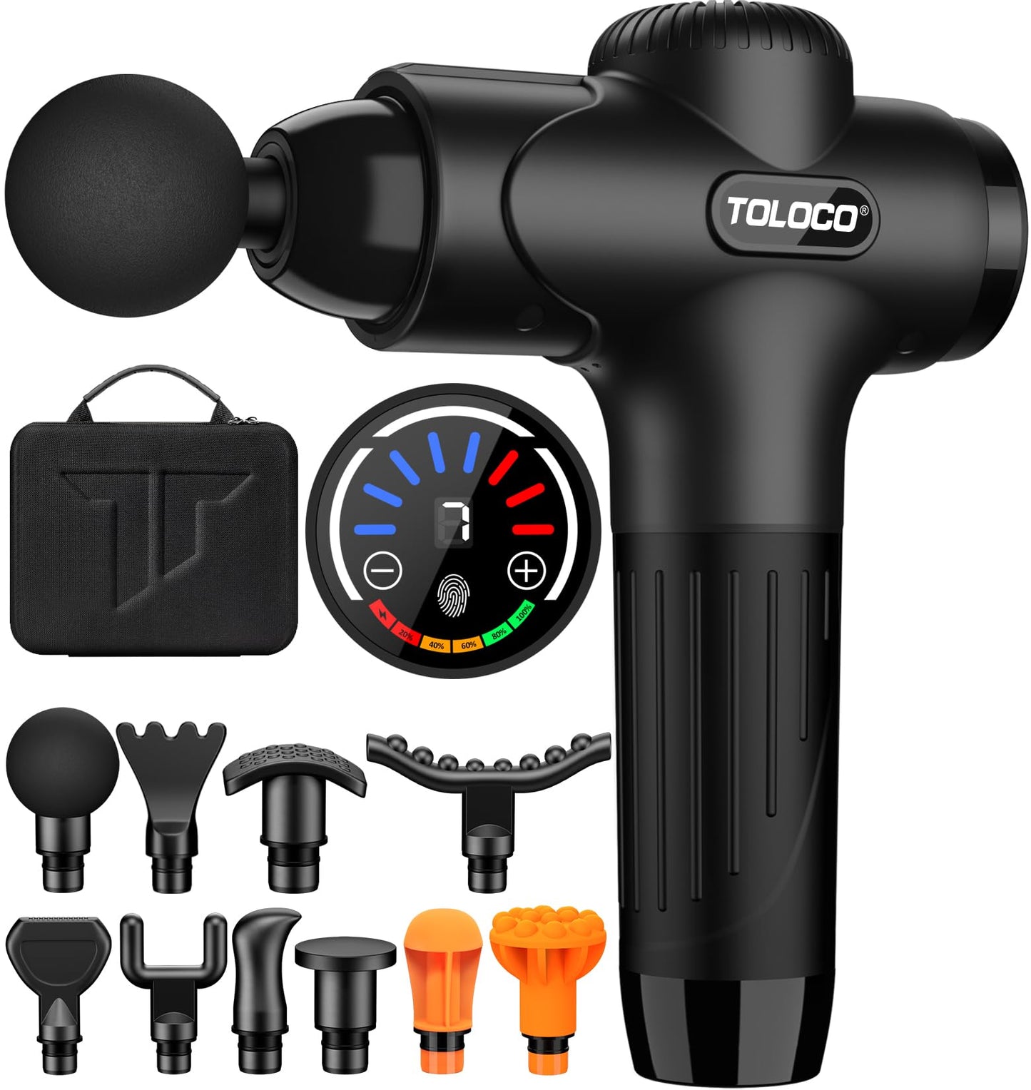 TOLOCO Massage Gun, Massage Gun Deep Tissue, Percussion Massage Gun with 10 Replacement Heads, Super Quiet Portable Electric Massager for Athletes, Relax, Black