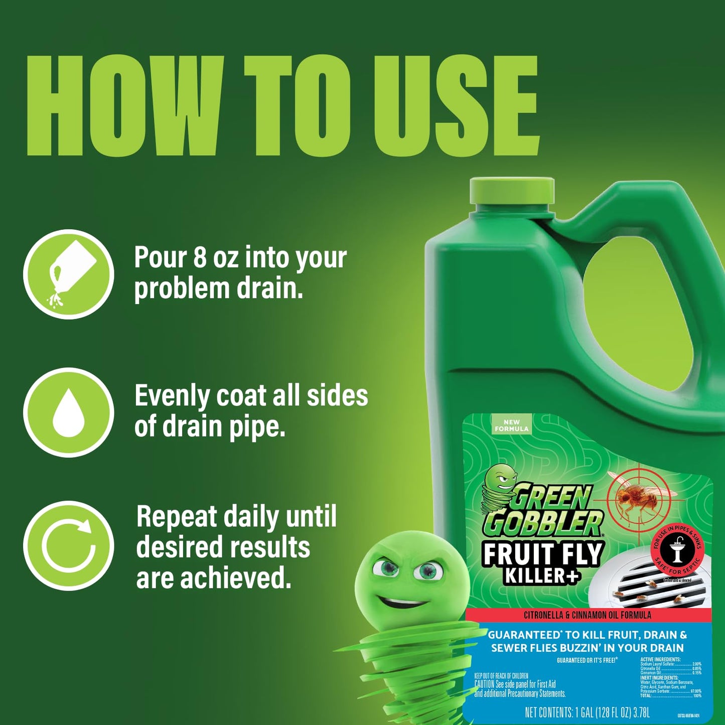 FRUIT FLY GOODBYE Gel Drain Treatment | Drain Fly Killer | Fruit Fly Killer | Drain Flies Treatment | Fruit Flies Treatment | Drain Fly & Fruit Fly Eliminator (1 Gallon)