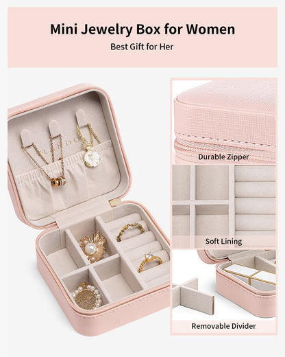 Vlando Travel Jewelry Case - Valentines Day Gifts for Her - Small Jewelry Travel Organizer Box Travel Essentials Gift for Teen Girl Women - Pink