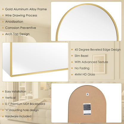 Minuover Arched Wall Mirror for Bathroom, 24"x36" Gold Mordern Metal Frame for Entryway Living Room Bedroom Wall Decor