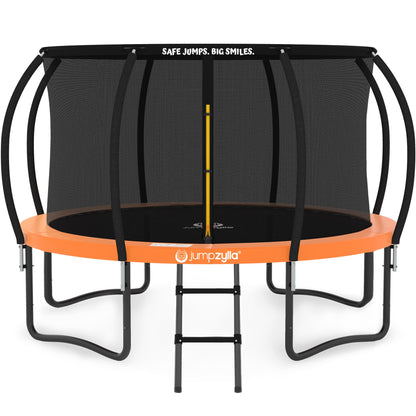 JUMPZYLLA Trampoline Outdoor 8FT 10FT 12FT 14FT 15FT 16FT with Enclosure and Ladder, ASTM Approved Recreational Trampoline for Kids and Adults, Anti-Rust Coated Frame