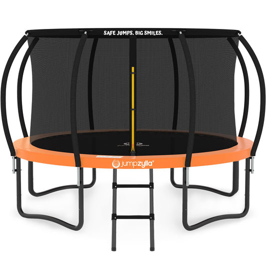 JUMPZYLLA Trampoline Outdoor 8FT 10FT 12FT 14FT 15FT 16FT with Enclosure and Ladder, ASTM Approved Recreational Trampoline for Kids and Adults, Anti-Rust Coated Frame