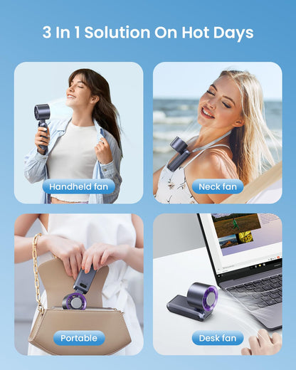 Handheld Portable Fan with Ice Cooler,Speed (1-199) 5500mAh Rechargeable Personal Fan,[20H Cooling Time] Super Mini Yet Powerful [20000 RPM] Small Pocket Fans for Travel/Outdoor/Office,Grey Purple