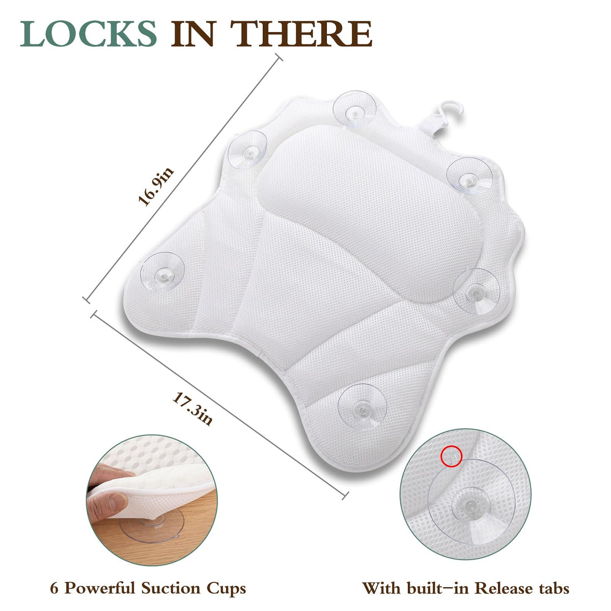 Bath Pillow RUVINCE Ergonomic Luxury Bathtub Pillow with Head,Neck, Shoulder and Back Support, 4D Bath Pillows for tub with 6 Powerful Suction Cups, Fits All Bathtub