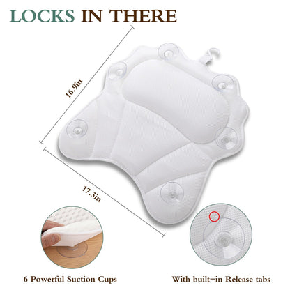 Bath Pillow RUVINCE Ergonomic Luxury Bathtub Pillow with Head,Neck, Shoulder and Back Support, 4D Bath Pillows for tub with 6 Powerful Suction Cups, Fits All Bathtub