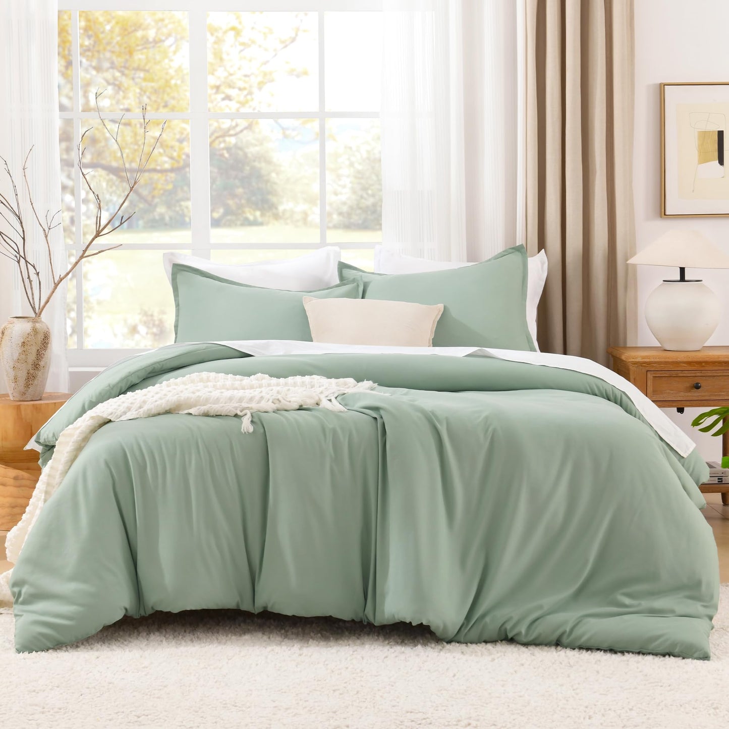 Litanika Twin XL Comforter Set Sage Green, 2 Pieces Comforter Sets Soft Down Alternative Comforter All Season Quilt Blanket (66x90In Comforter & 1 Pillowcase)