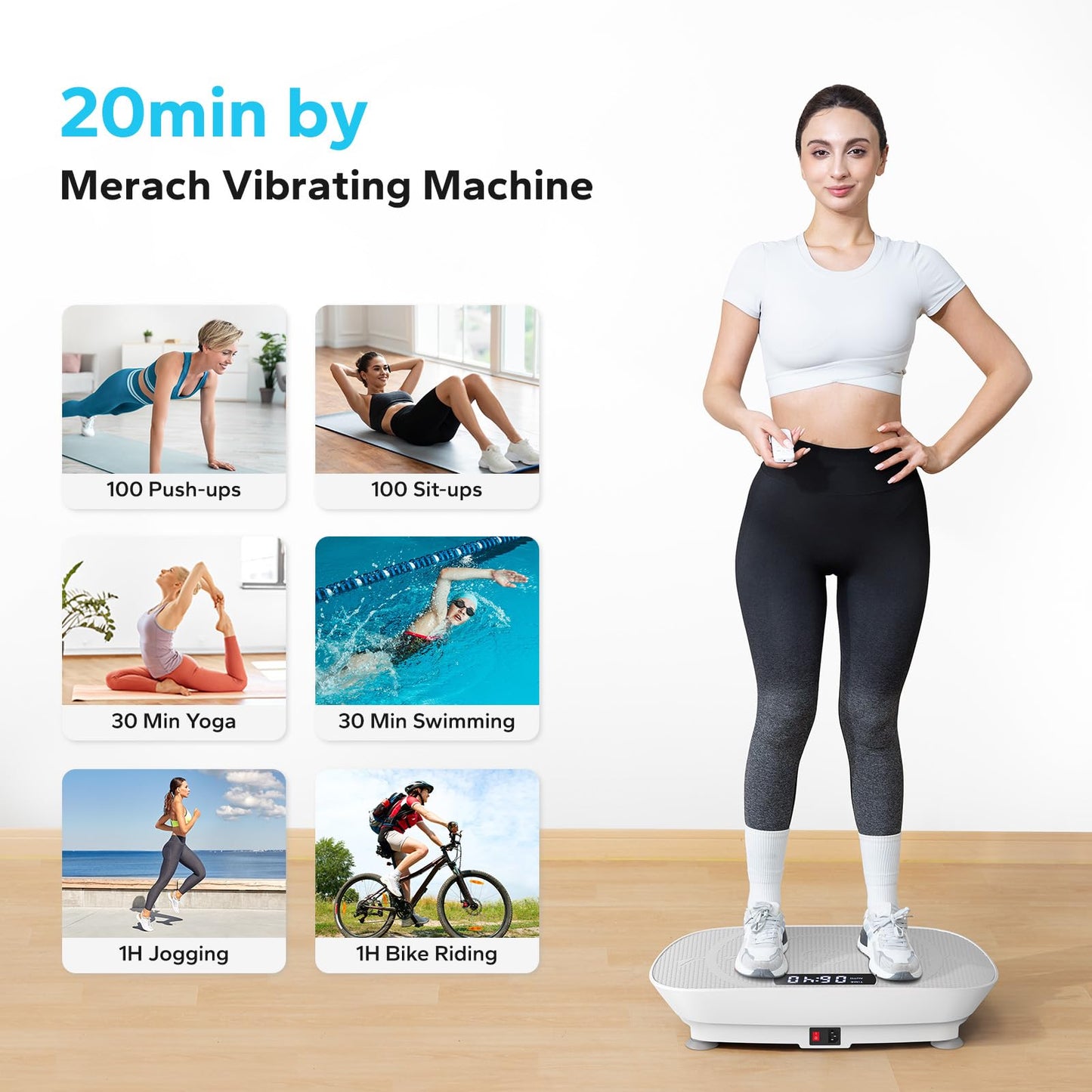 MERACH Vibration Plate Exercise Machine,Whole Body Workout Power Vibrate Fitness Platform Vibration Plate for Lymphatic Drainage,Motor Speed Control , Weight Loss & Shaping (Grey)