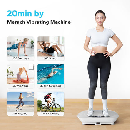 MERACH Vibration Plate Exercise Machine,Whole Body Workout Power Vibrate Fitness Platform Vibration Plate for Lymphatic Drainage,Motor Speed Control , Weight Loss & Shaping (Grey)