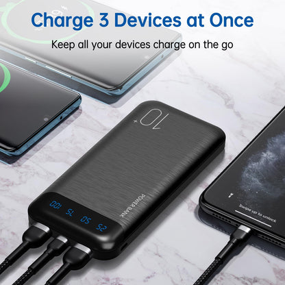 Power Bank 10000mAh Portable Charger Slim External Battery Pack with 2 USB 2.4A Outputs and USB C In/Out Compatible with Huawei iPhone 16 15 14 13 12 iPad Samsung Galaxy S20 Android Tablet (Black)